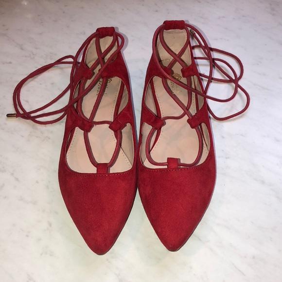 red lace up flats